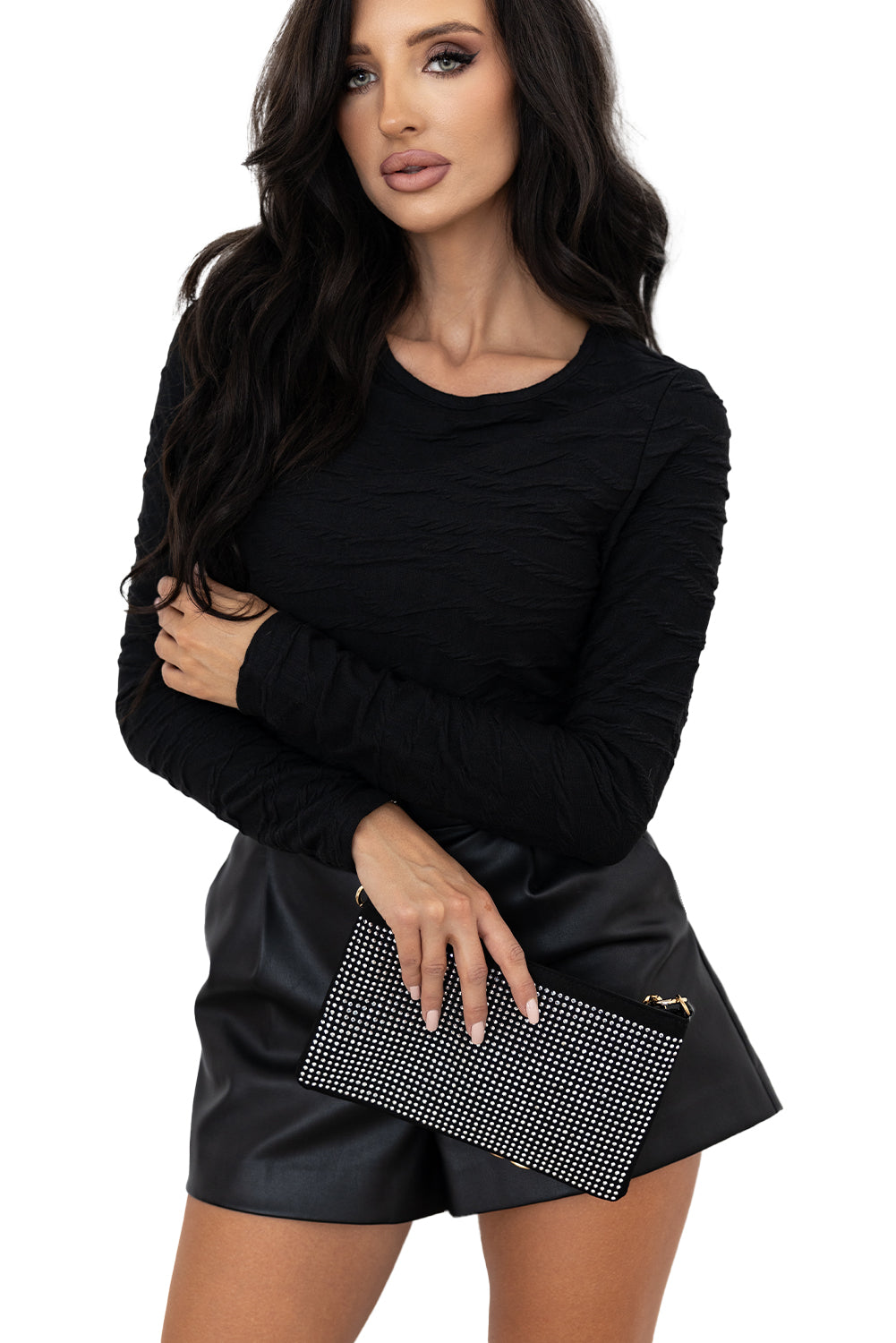 T-shirt a manches longues, coupe slim, texturé et ondulé uni