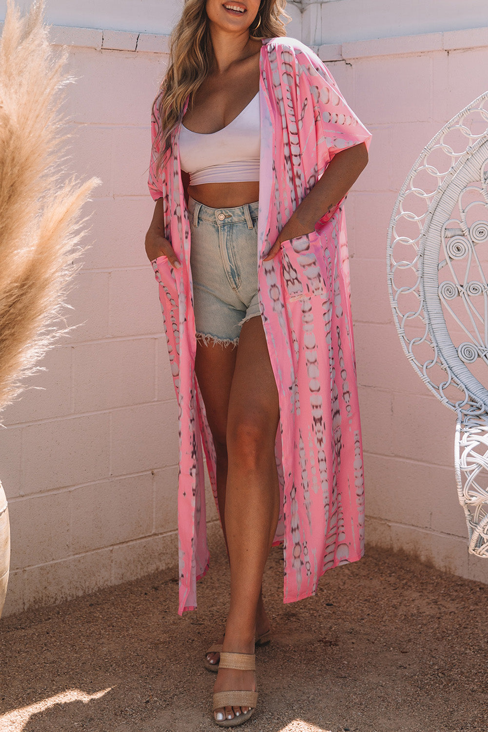 Kimono long surdimensionné tie-dye bohème