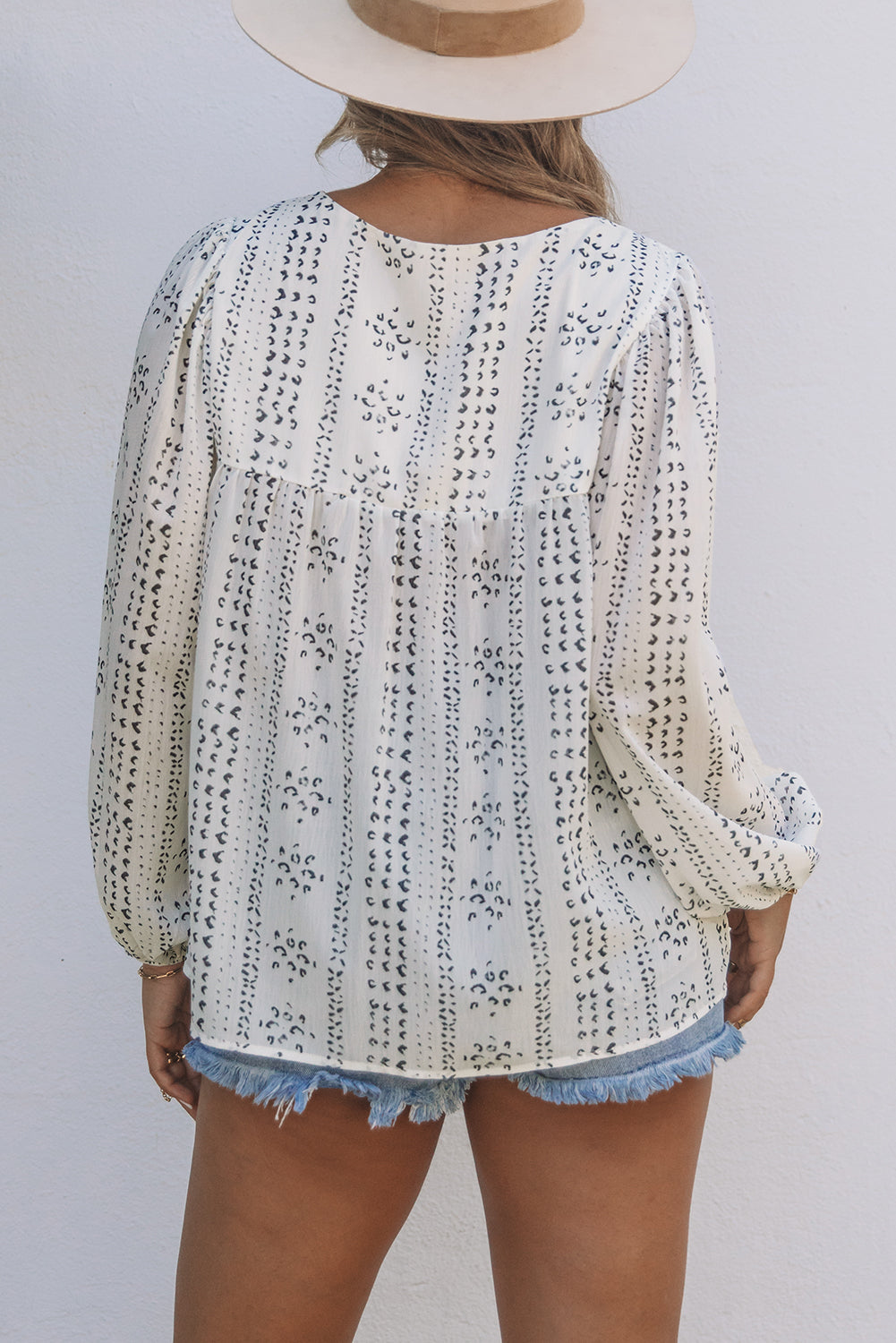 Blouse imprimée brodée à manches longues