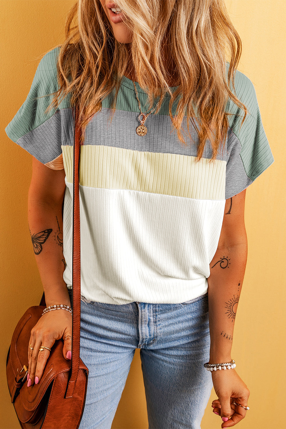 T-shirt côtelé patchwork color block