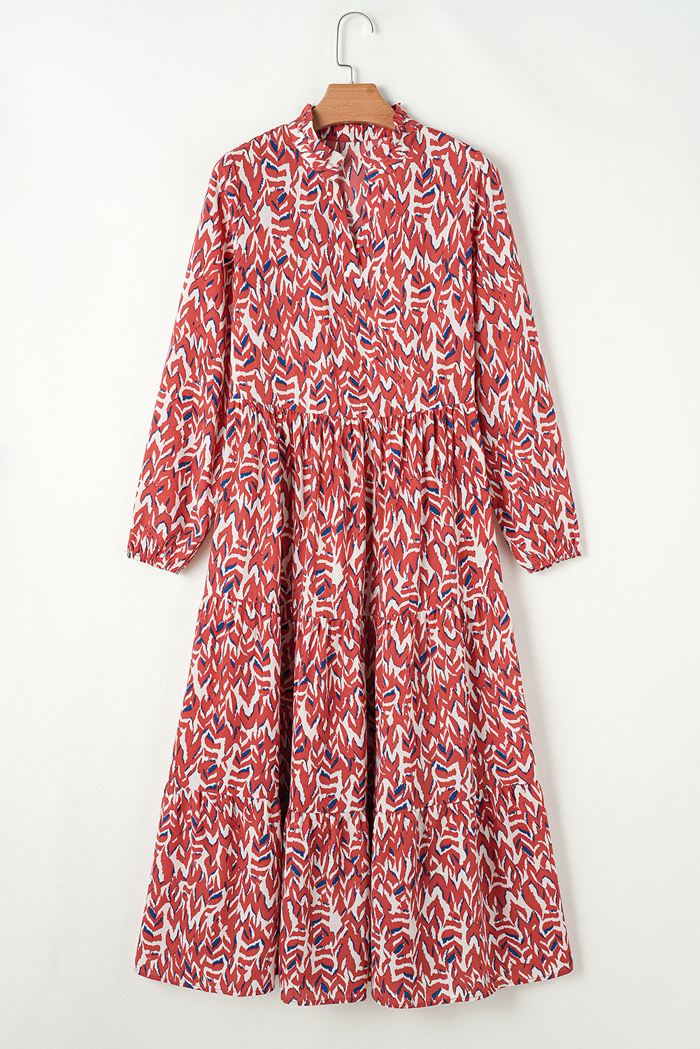 Robe midi plissée taille haute a col en V et imprimé abstrait