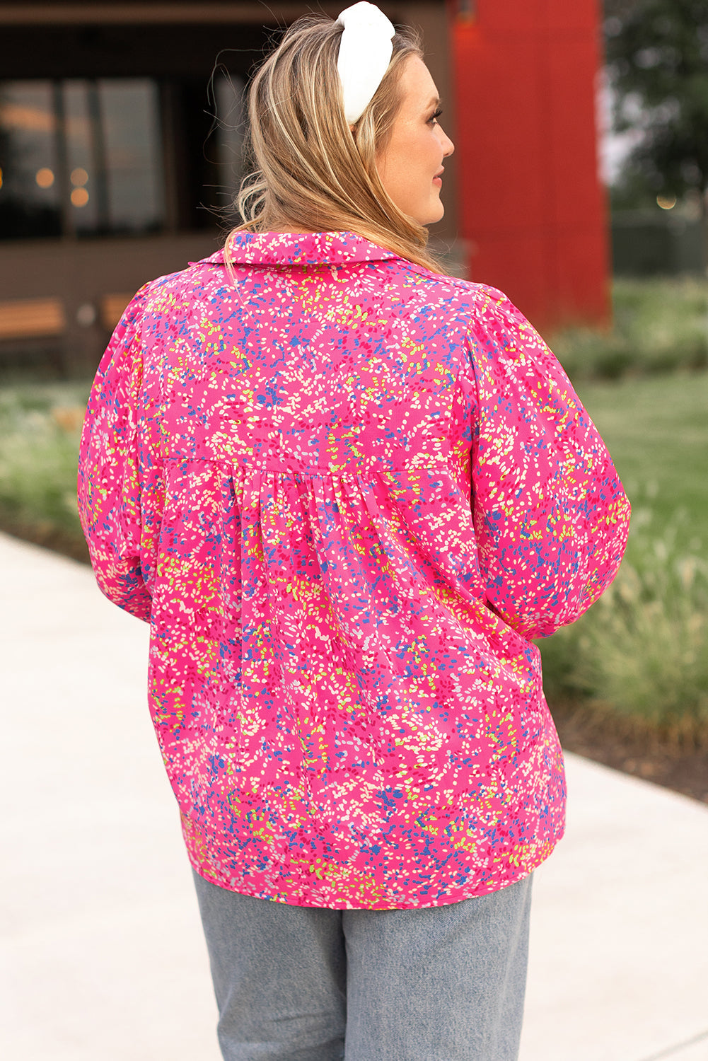 Chemisier Imprimé Floral a Manches Bouffantes et Col en V de Grande Taille