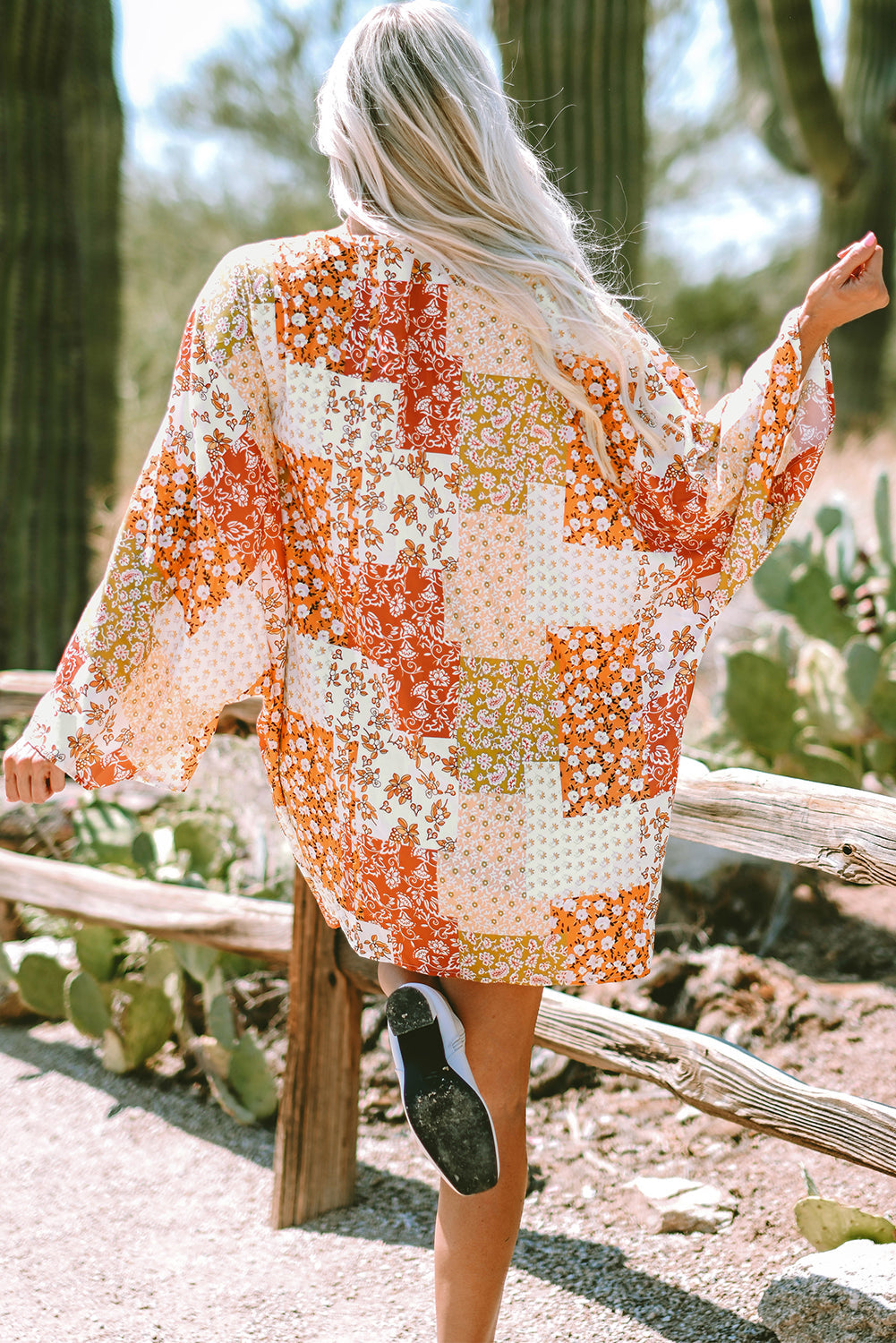 Kimono Boho Patchwork Floral Ouvert Sur Le Devant