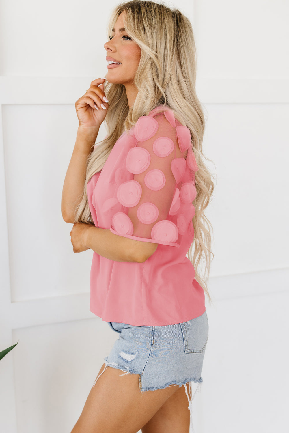 Chemisier à manches mi-longues en maille avec appliques contrastées