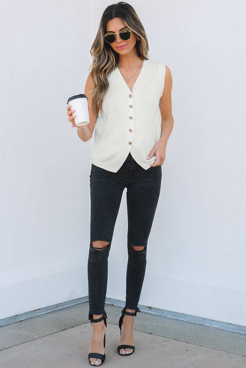 Gilet boutonné à col en V