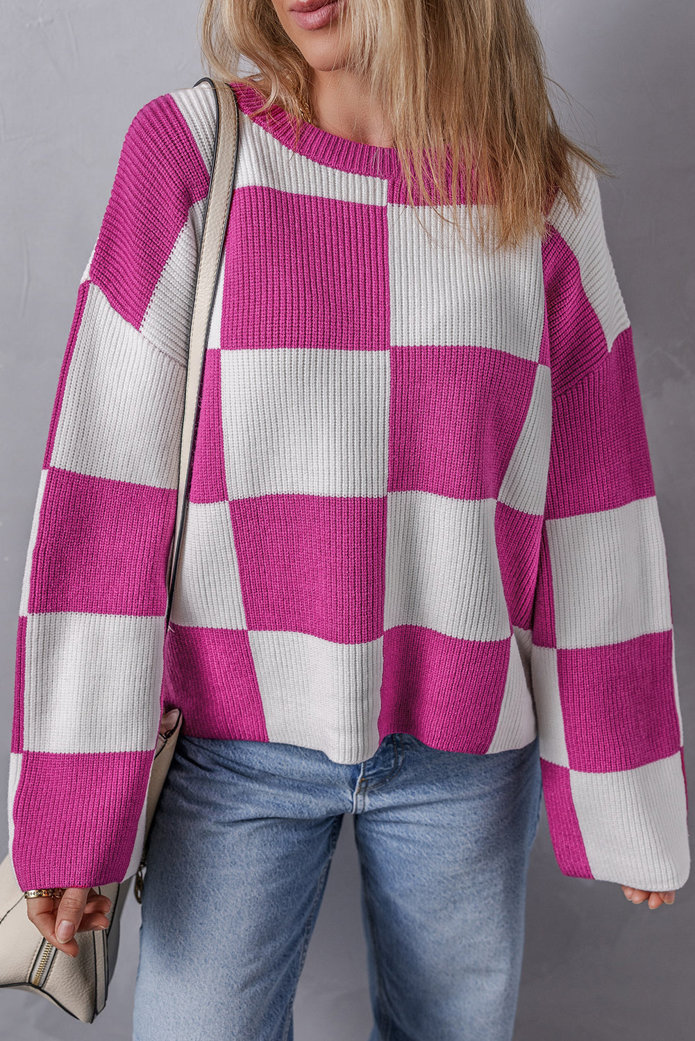 Pull ample a carreaux et col rond