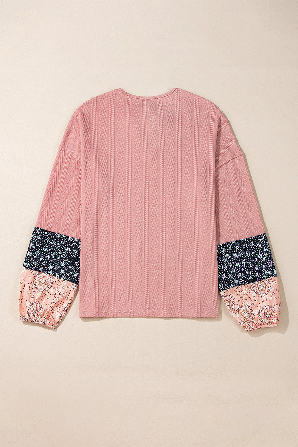 Blouse a col en V avec cordon de serrage en tricot texturé patchwork floral