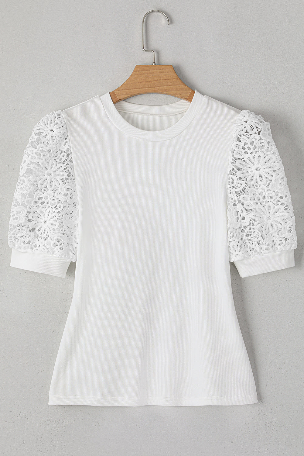 T-shirt à manches mi-longues en maille côtelée à motif patchwork floral et dentelle