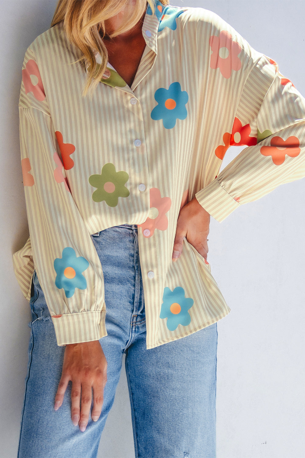 Chemise ample boutonnée à col imprimé fleuri