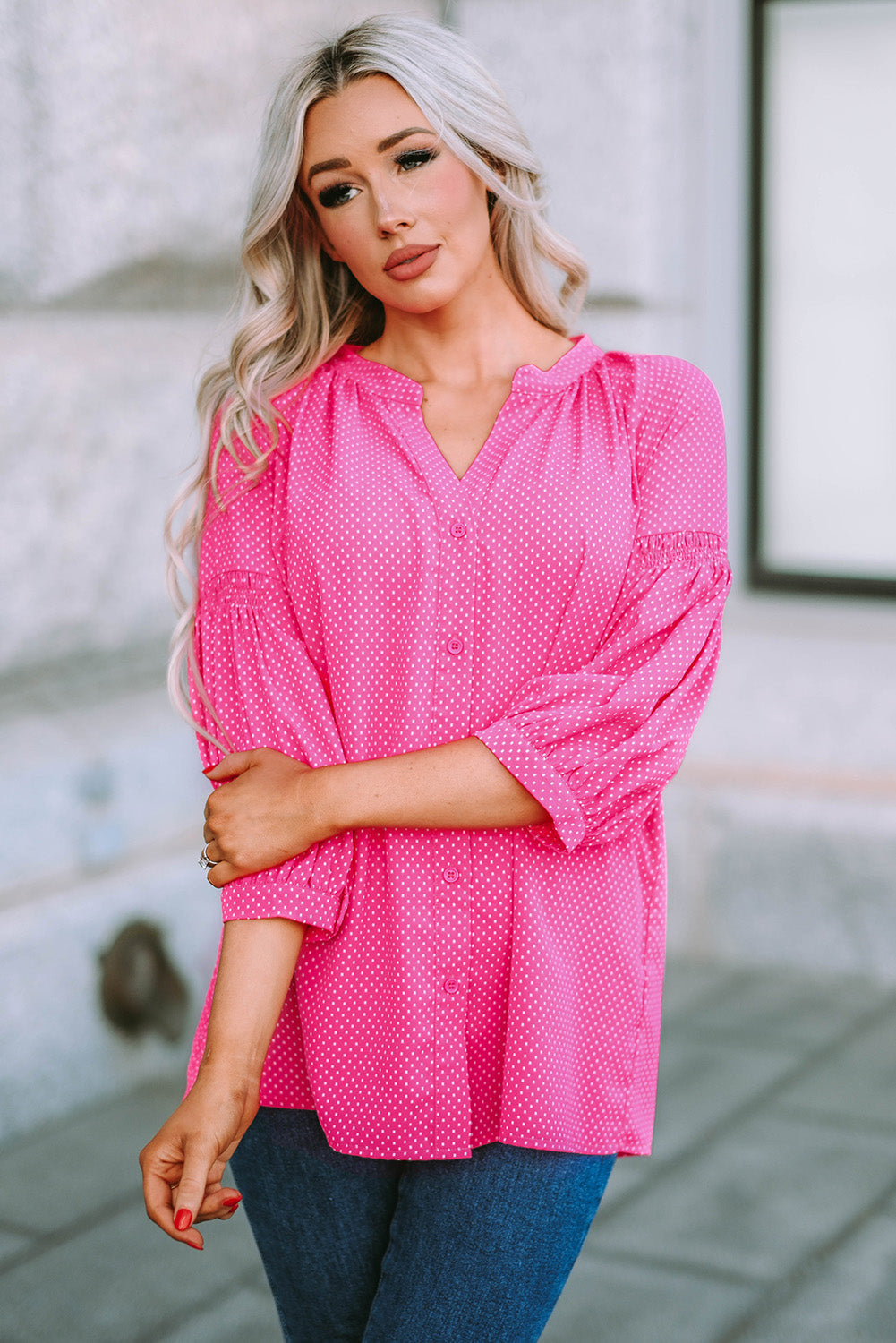 Chemise ample à imprimé pois et manches 3/4