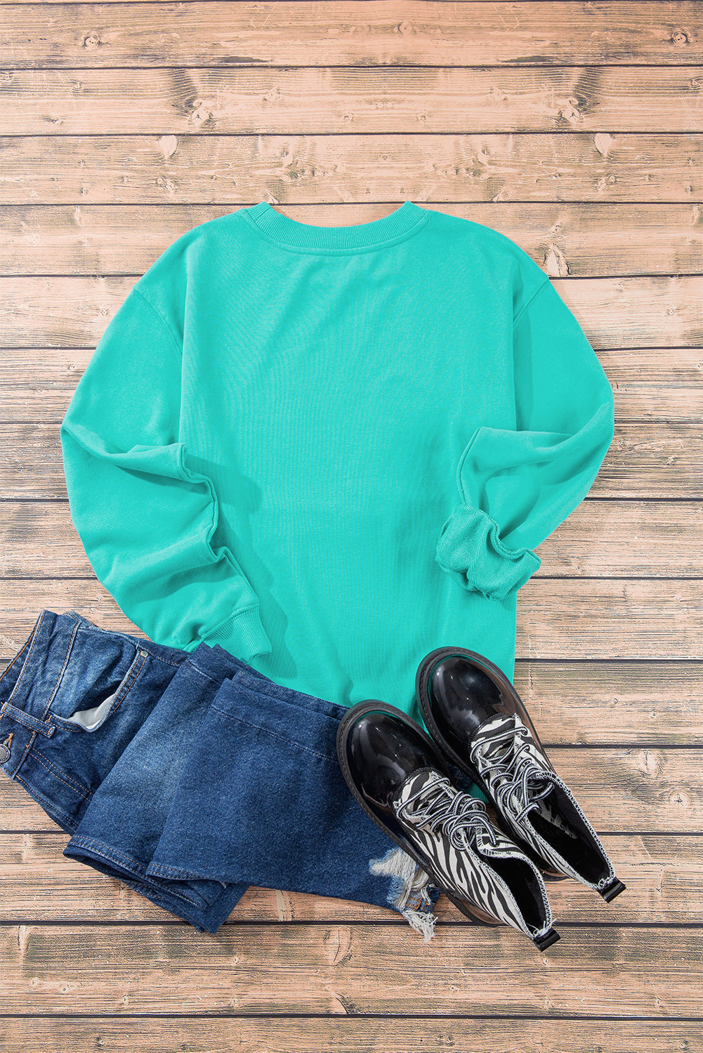 Sweat-shirt uni a col rond et épaules tombantes