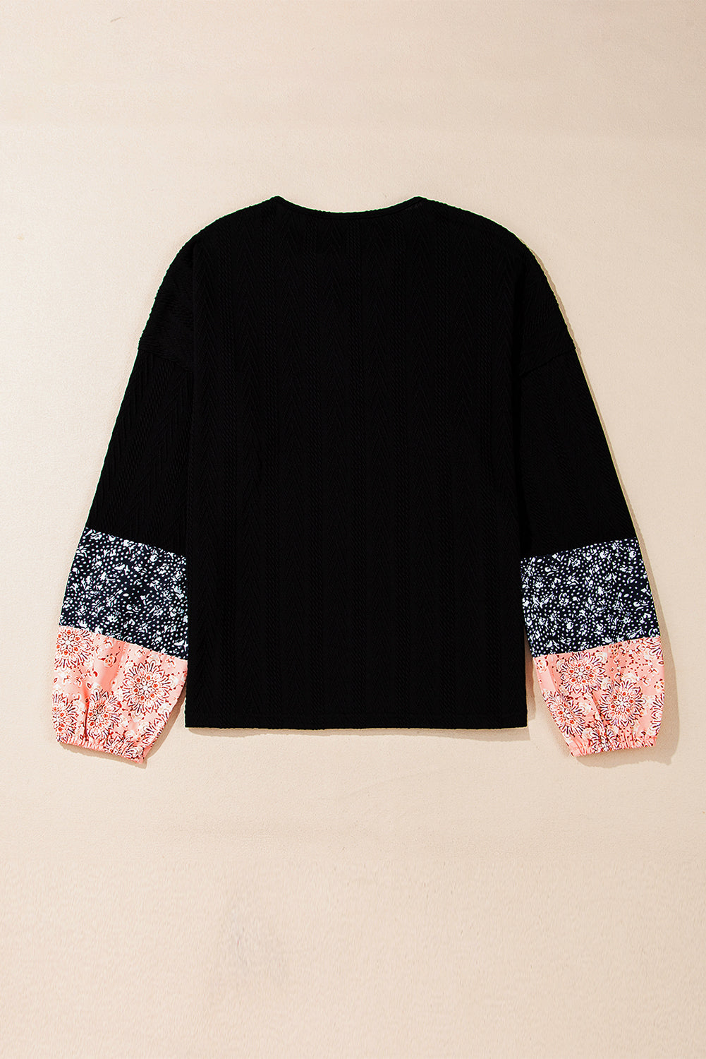 Blouse a col en V avec cordon de serrage en tricot texturé patchwork floral