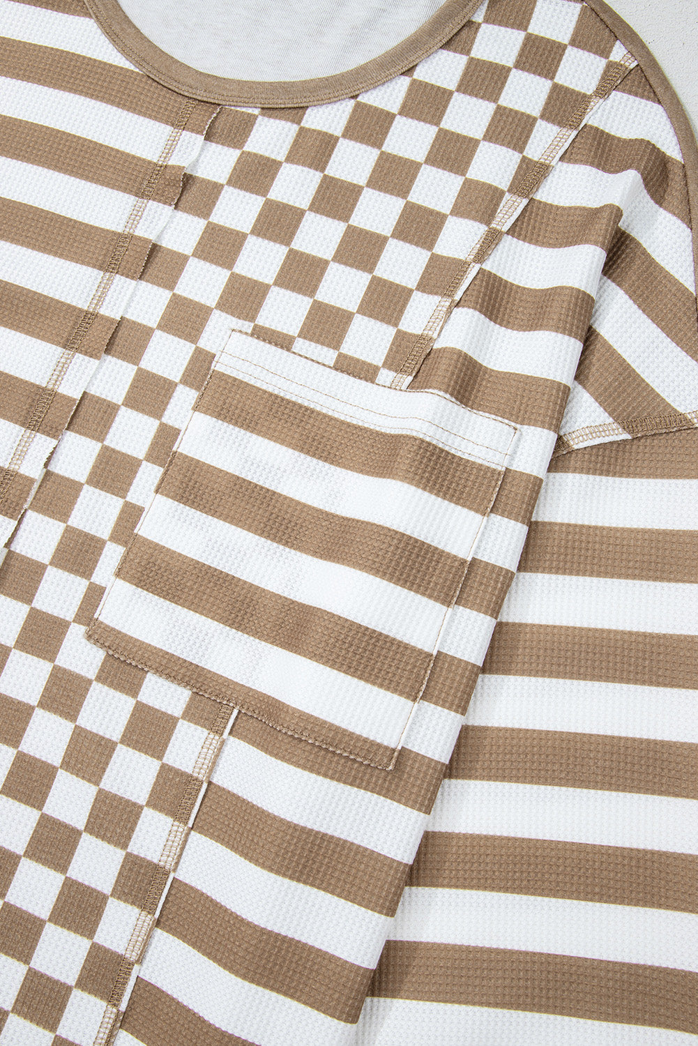 Blouse a poches et manches lanternes en patchwork rayé en damier