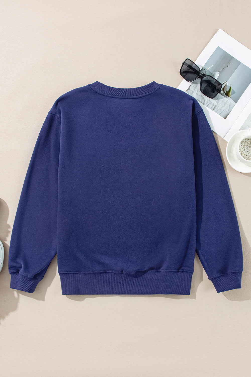 Sweat-shirt uni a col rond et épaules tombantes