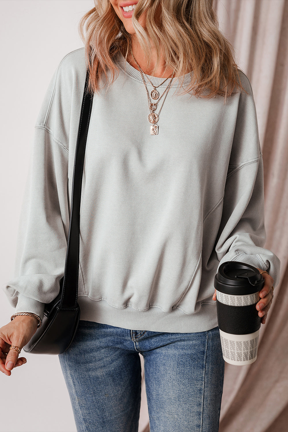 Sweat-shirt à épaules tombantes et manches chauve-souris à coutures apparentes