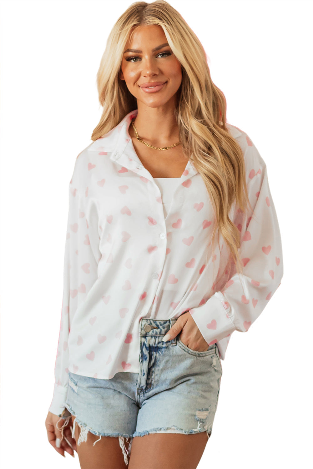 Chemise a manches bouffantes et épaules tombantes imprimées Love Heart
