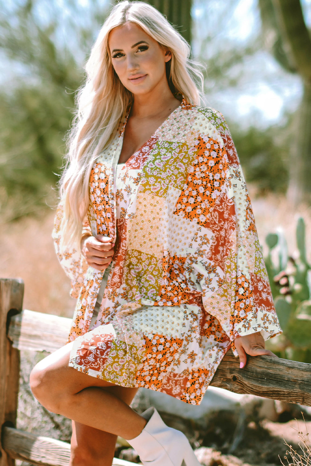 Kimono Boho Patchwork Floral Ouvert Sur Le Devant