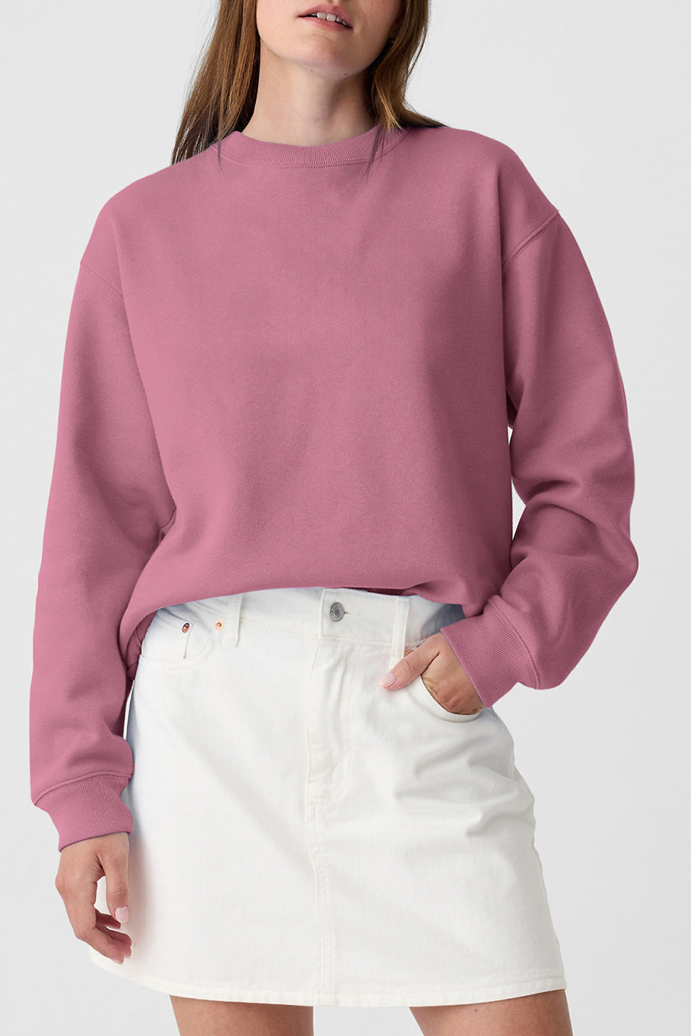 Sweat-shirt uni a col rond et épaules tombantes