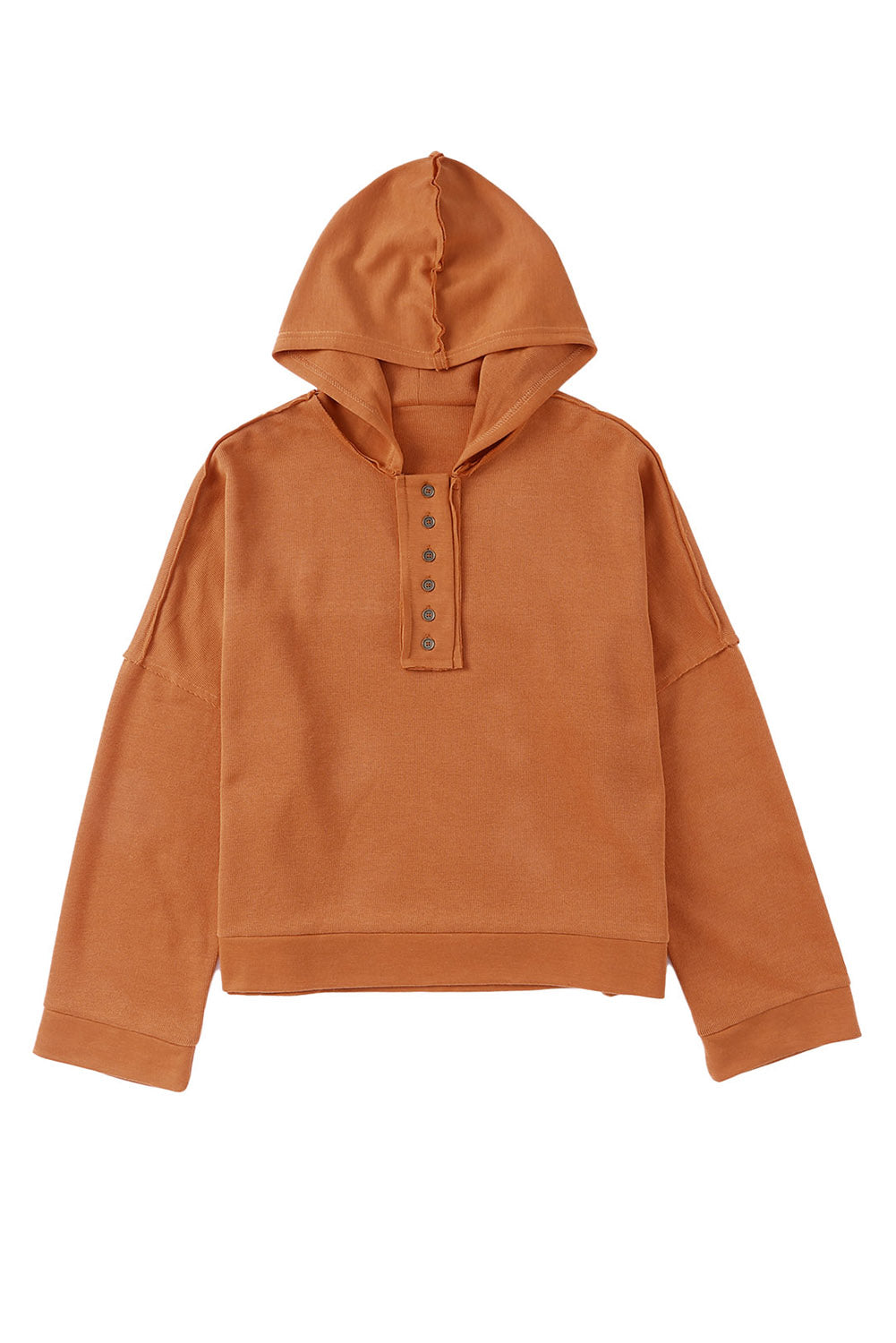 Sweat à capuche décontracté avec boutons et bordure en patchwork uni
