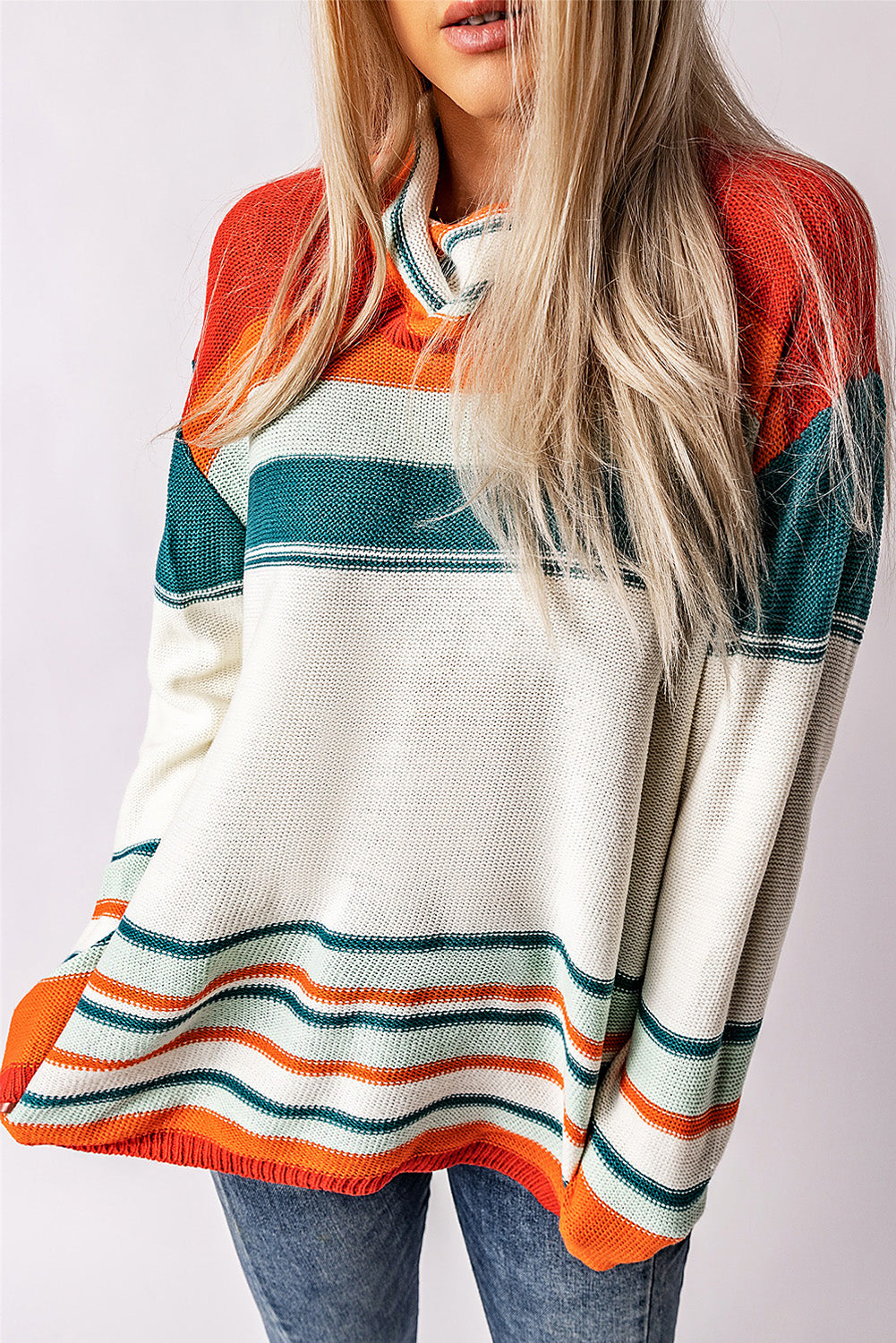 Pull en tricot à col bénitier et blocs de couleurs