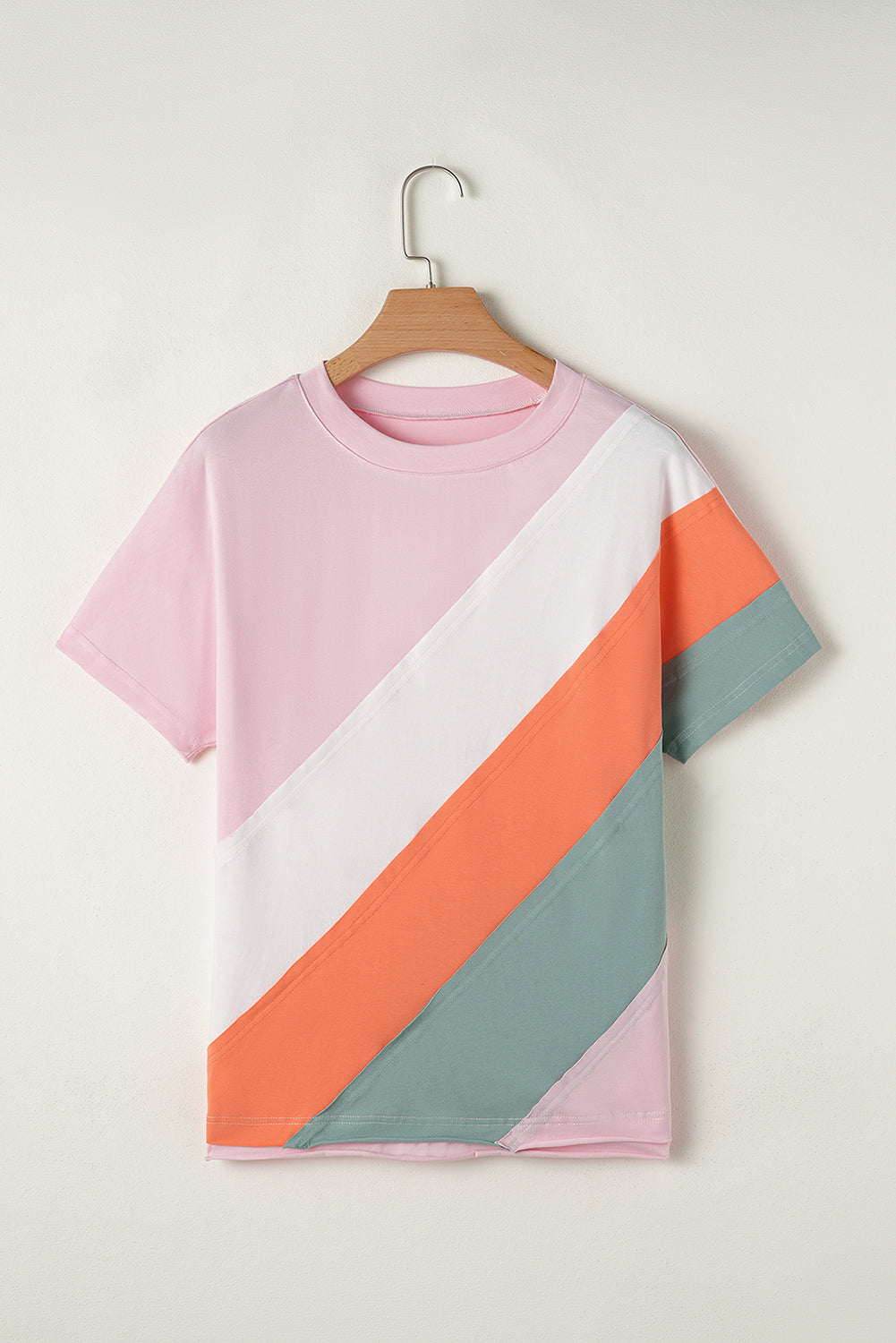 T-shirt ras du cou à coutures contrastées et patchwork