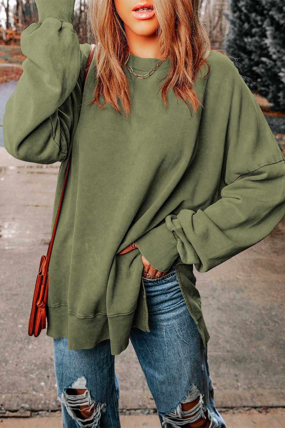 Sweat-shirt surdimensionné à épaules tombantes et bordure côtelée