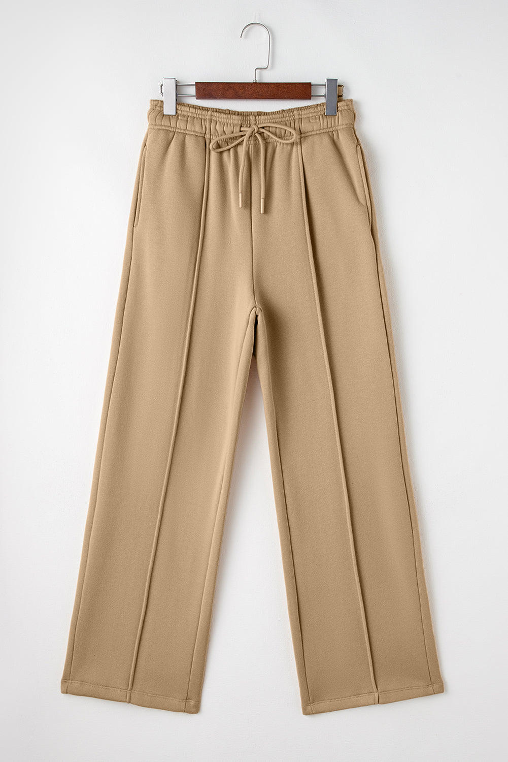Pantalon large taille haute avec cordon de serrage et coutures apparentes