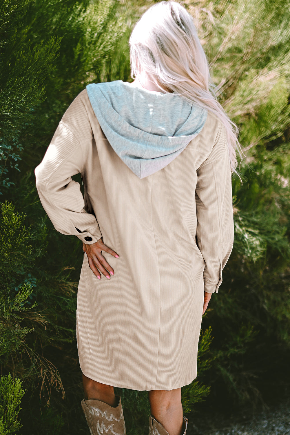 Veste oversize a capuche contrastée en velours côtelé