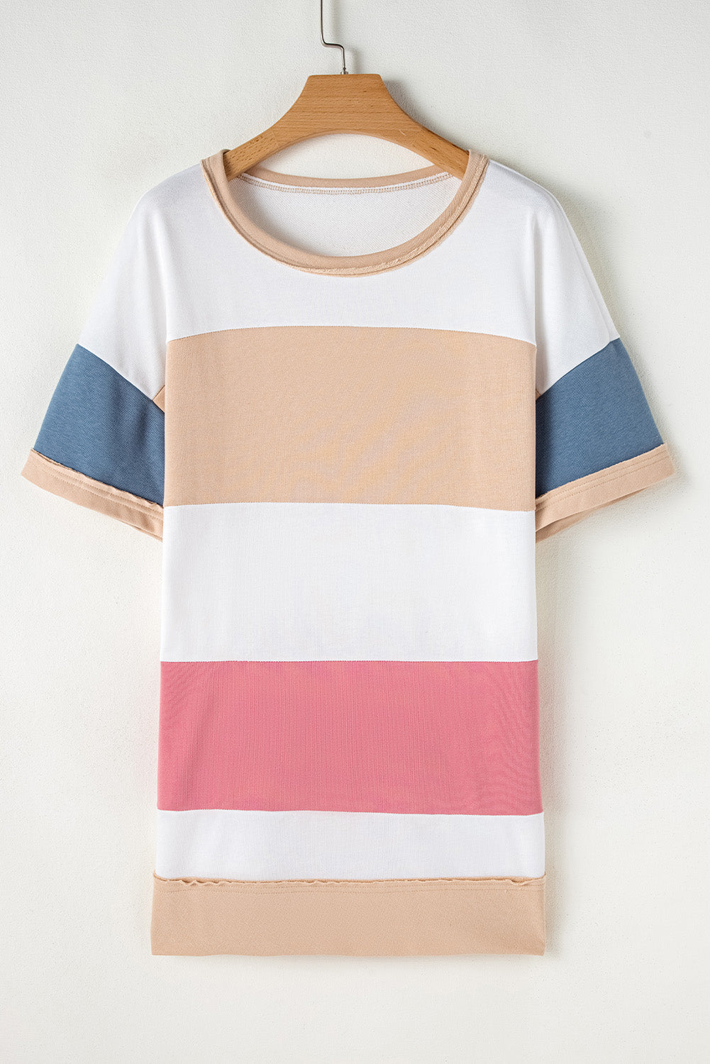 T-shirt tunique à blocs de couleurs et patchwork fendu sur le côté