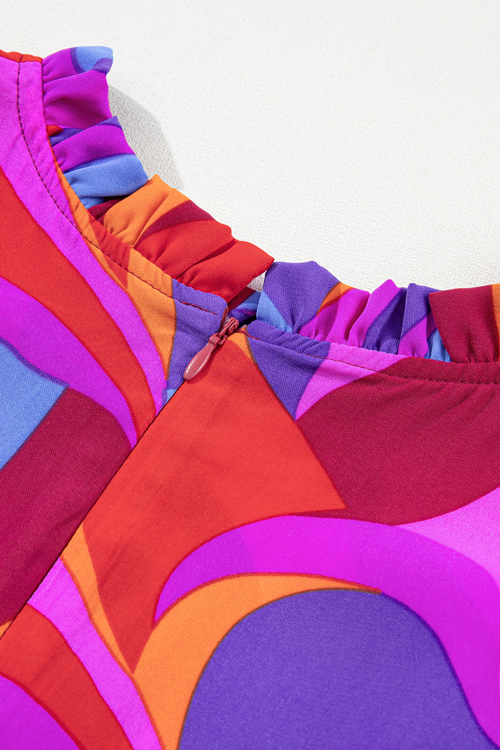 Robe longue à volants et à volants, taille haute, imprimé abstrait