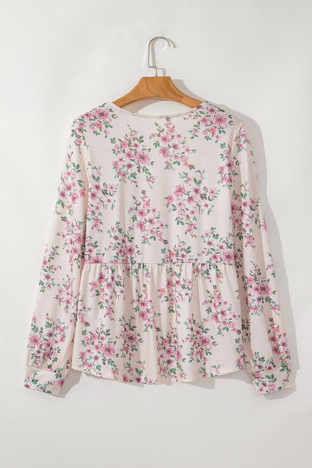 Blouse ample plissée a imprimé floral et col en U