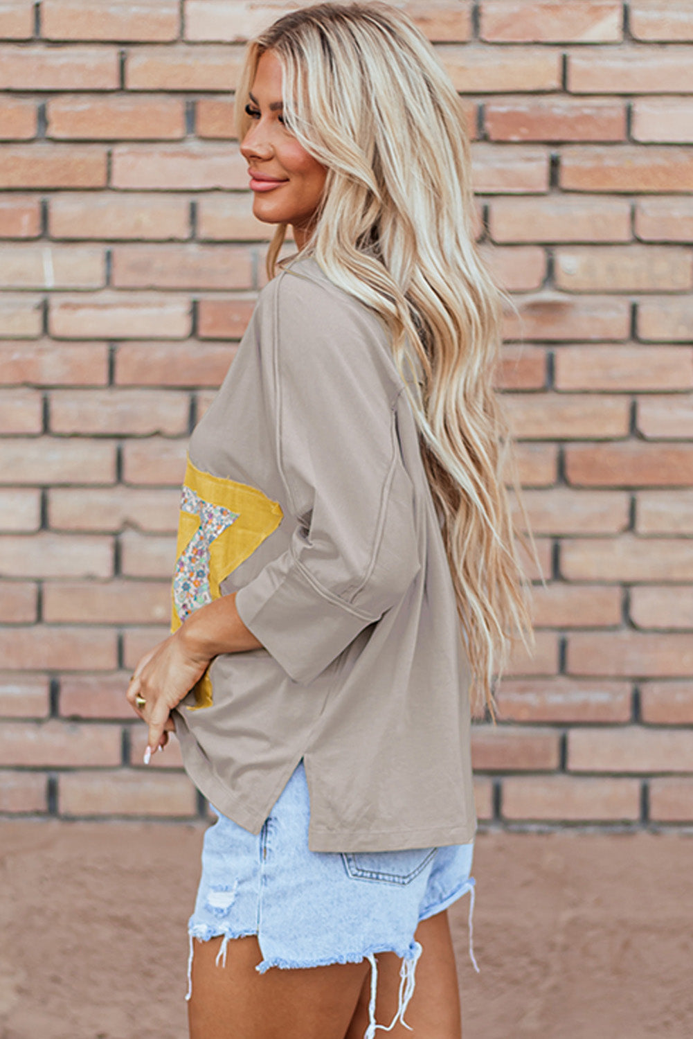 Haut délavé minéral a coutures exposées Floral Starbust