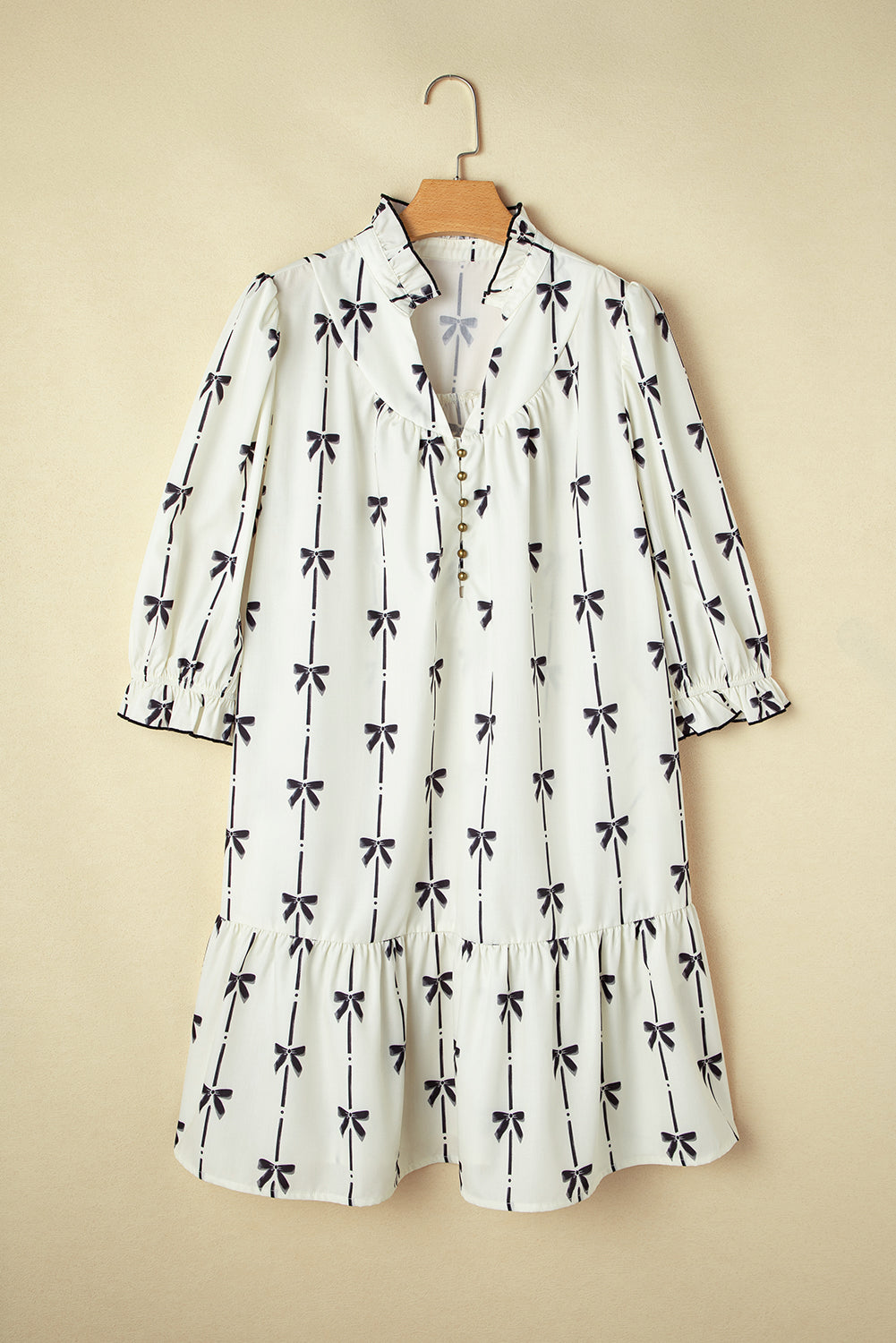 Mini-robe grande taille à volants et manches bouffantes imprimées avec nœud