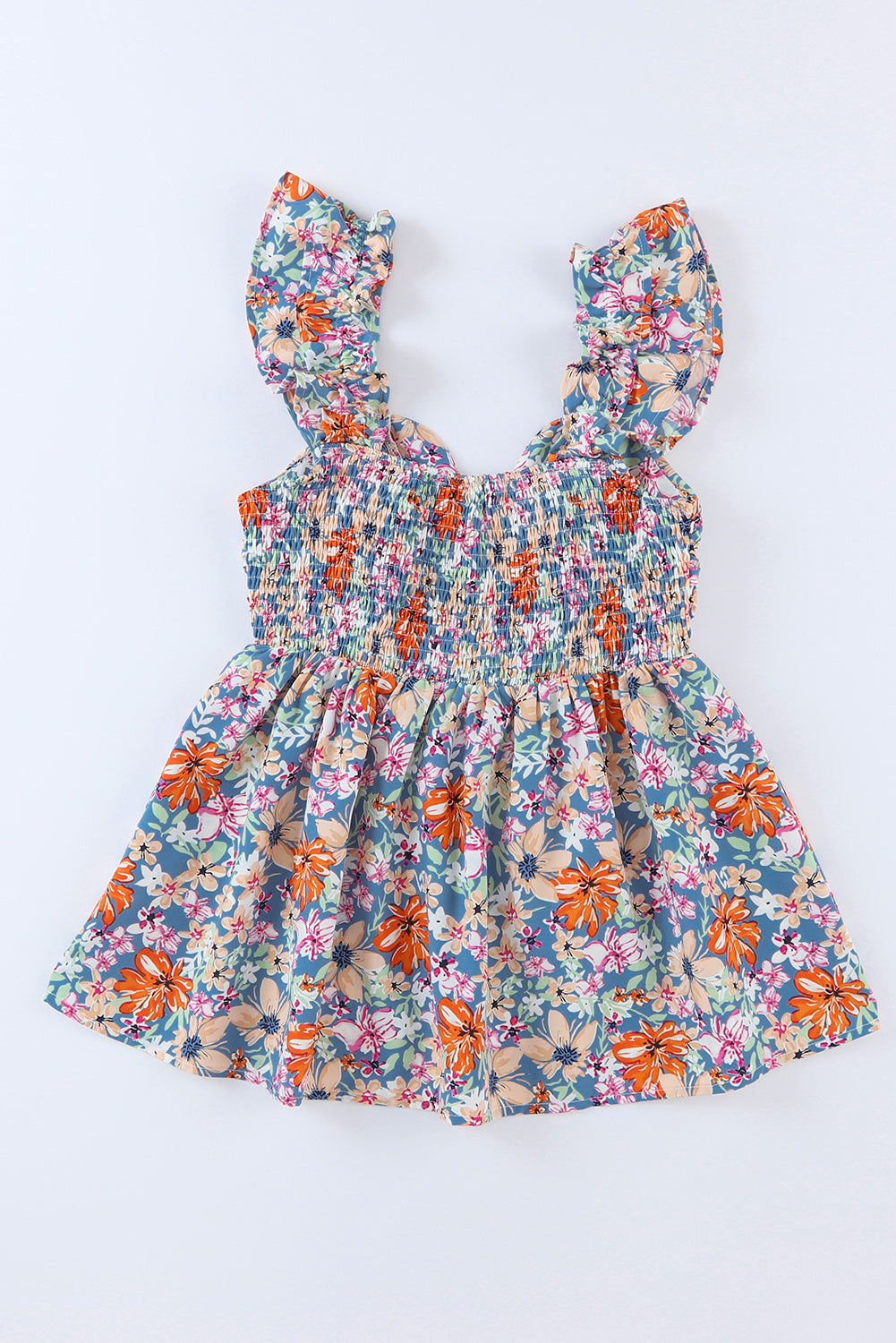 Débardeur a basque et bretelles a volants floraux