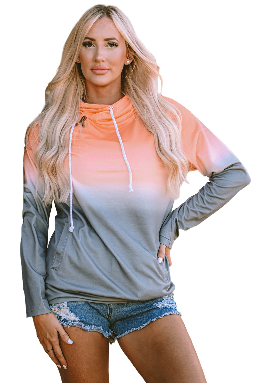 Sweat à capuche zippé avec poche et manches pour pouce dégradé