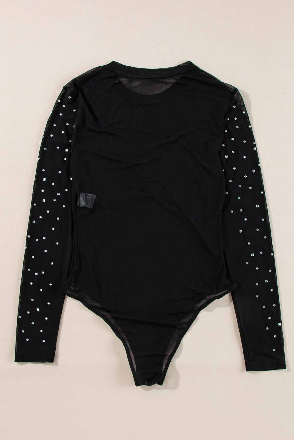 Body a manches longues en maille transparente avec strass