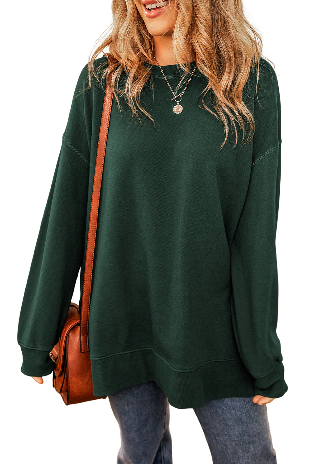 Sweat-shirt oversize à épaules tombantes et ourlet fendu