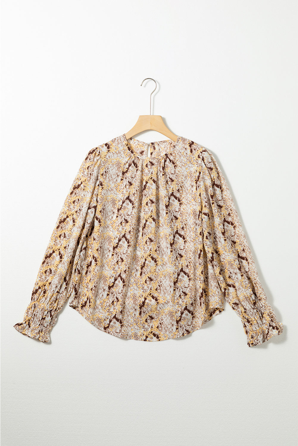 Blouse plissée à col rond à paillettes et grain de serpent