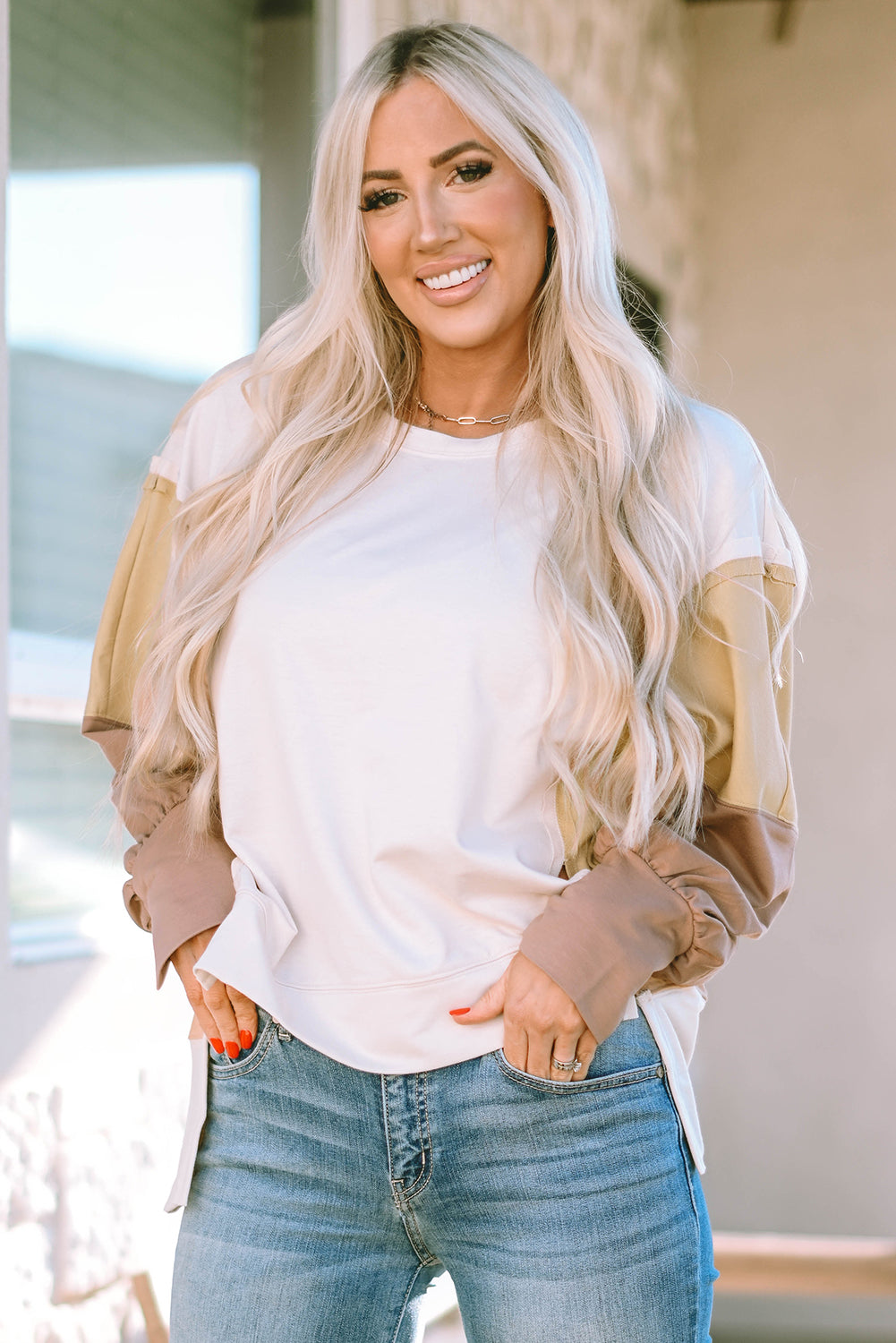 Sweat-shirt surdimensionné patchwork à manches color block