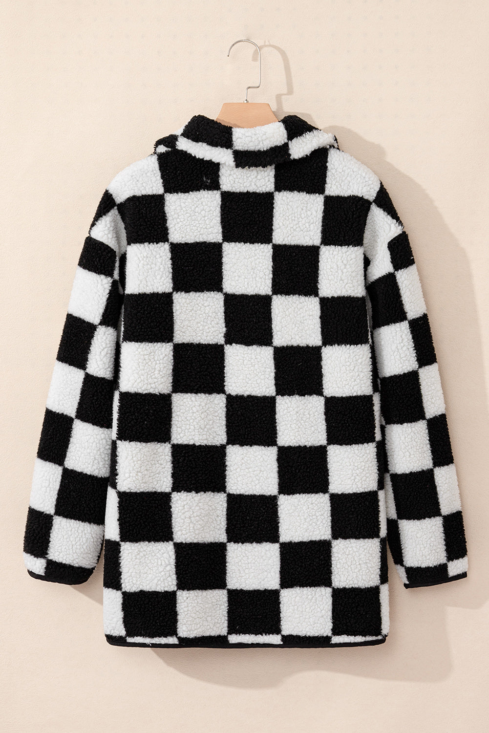Veste polaire boutonnée a col et poches latérales a carreaux