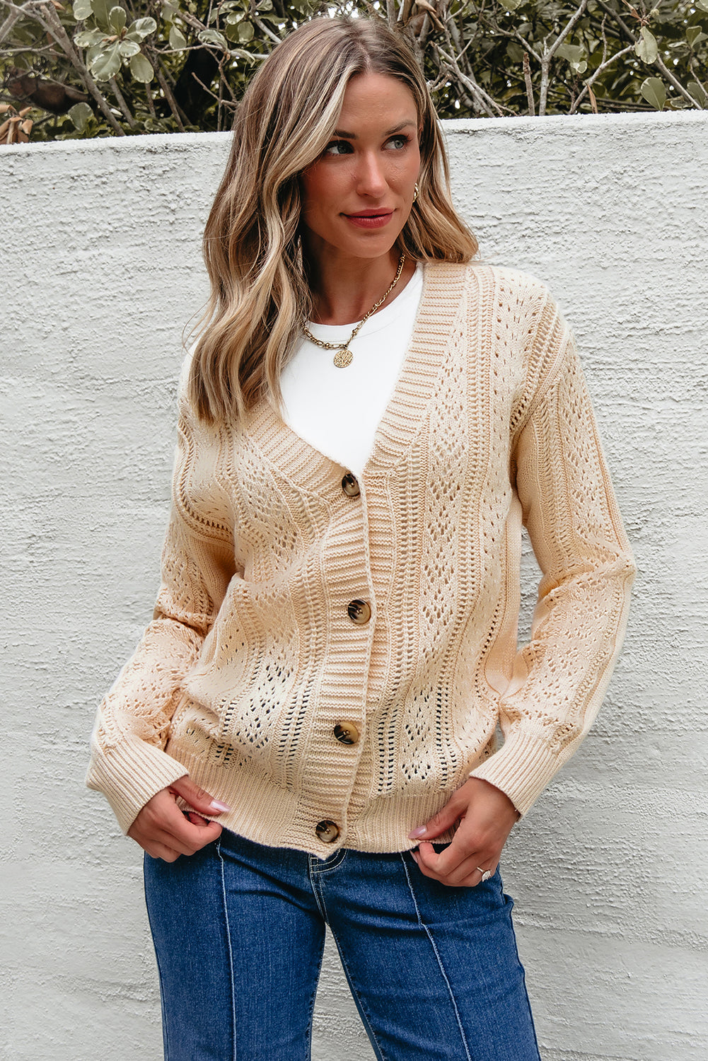 Cardigan pull ouvert en tricot a épaules tombantes