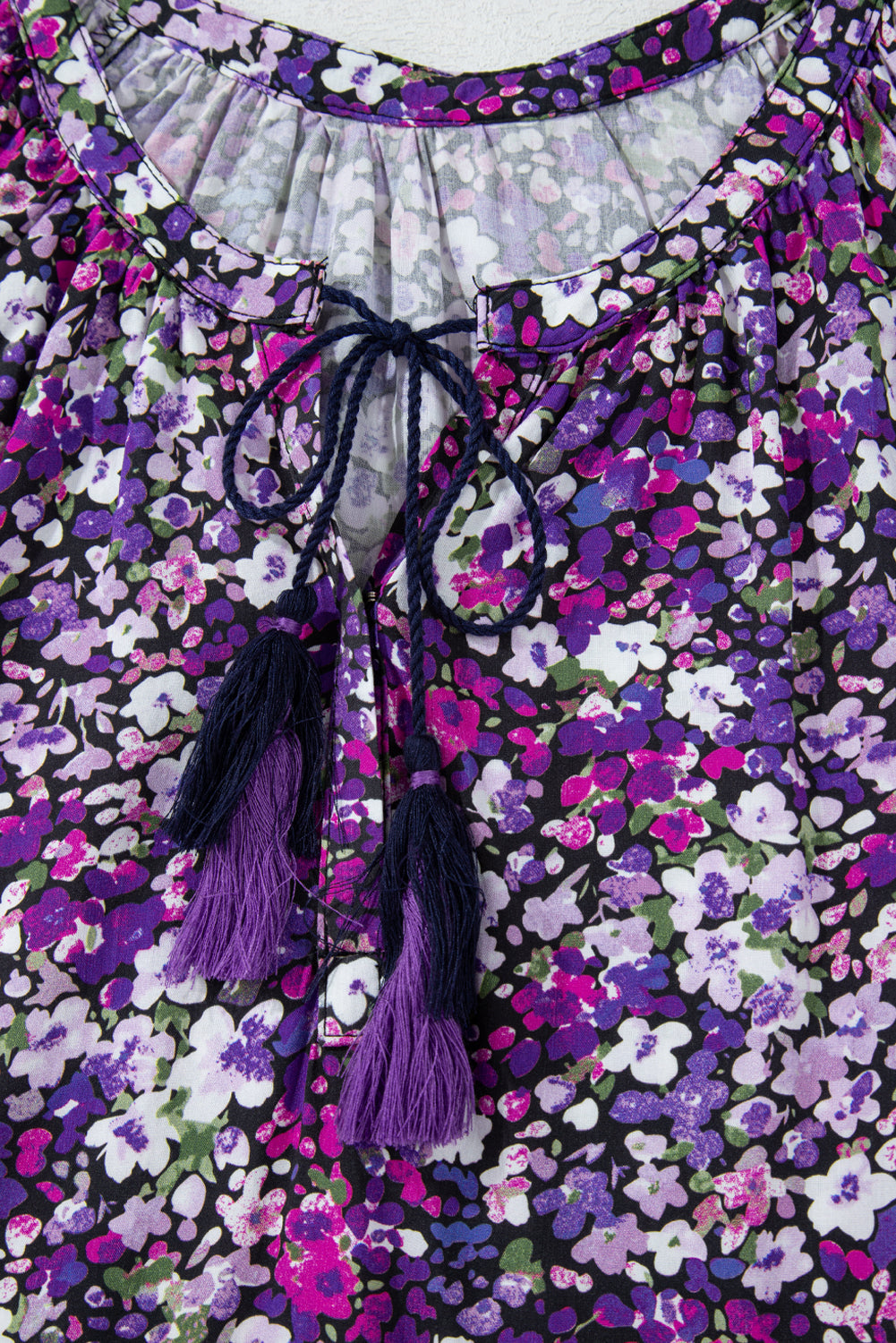 Blouse Boho Fleur Fendue a Col en V et Manches Bulles