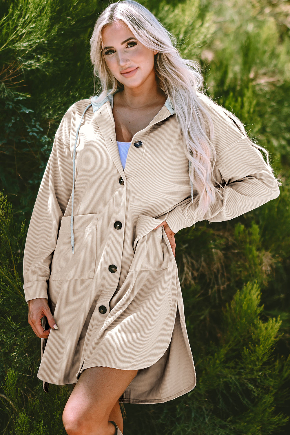 Veste oversize a capuche contrastée en velours côtelé