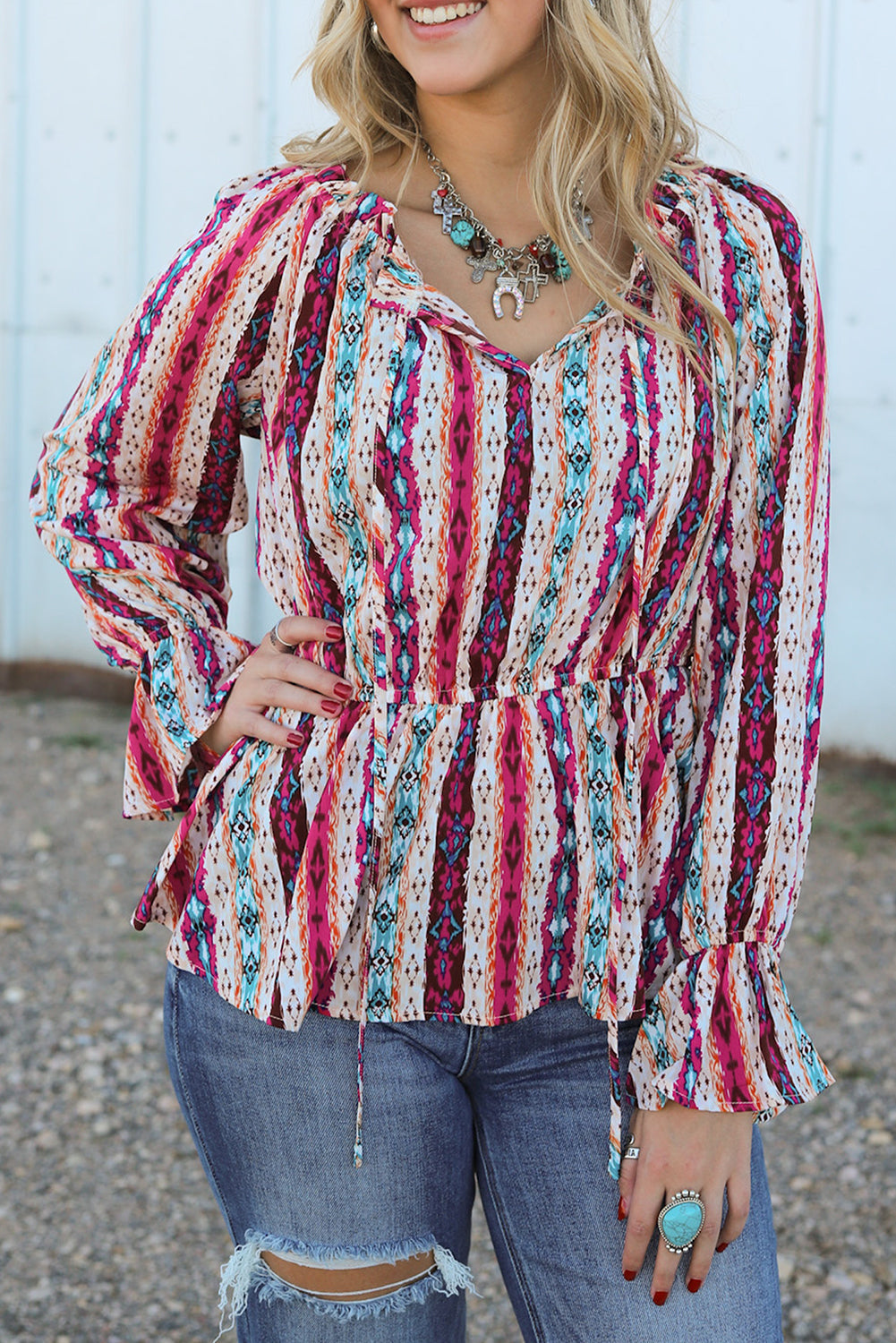 Blouse péplum à col fendu aztèque occidental