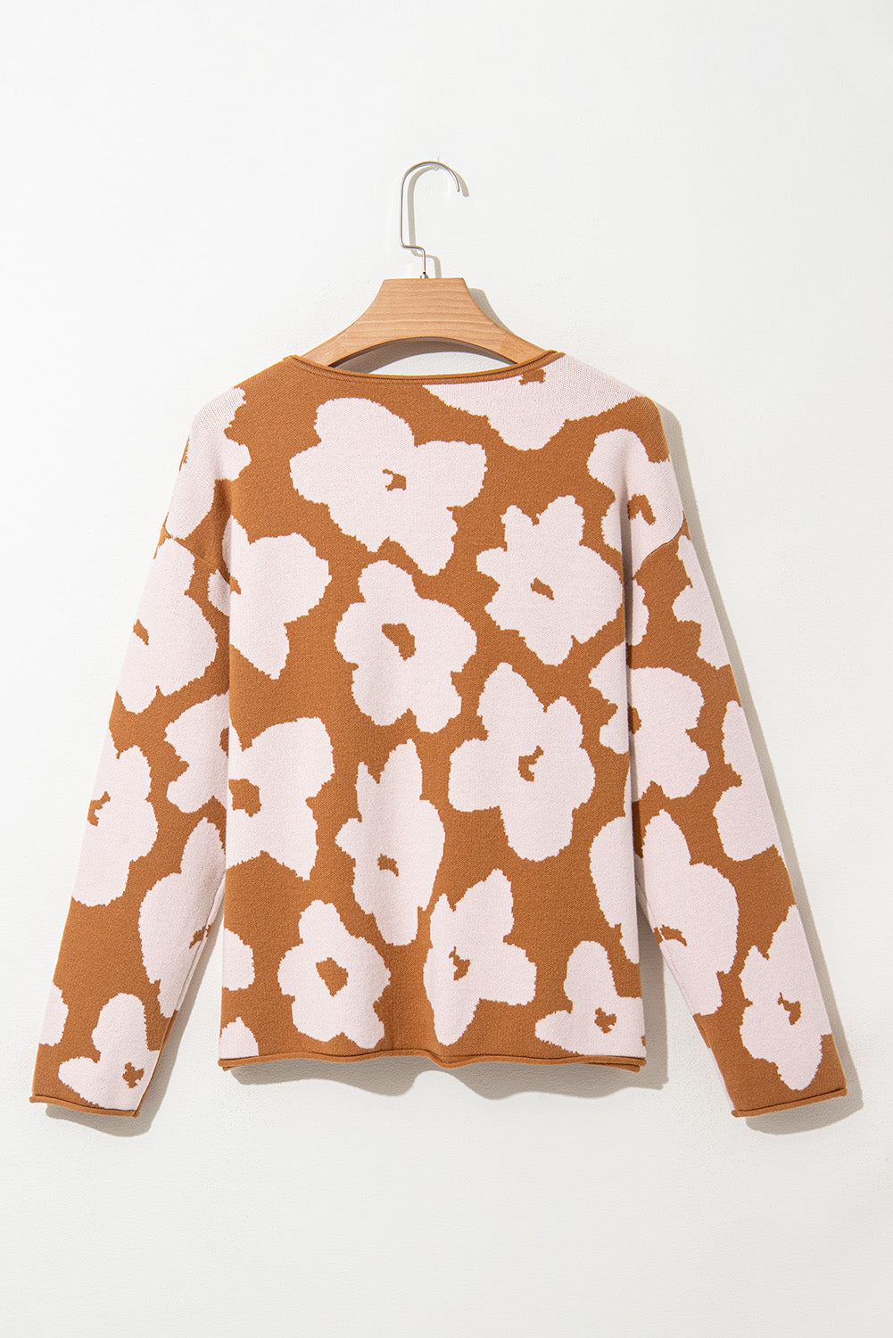 Pull ample a manches longues et col rond a motif floral