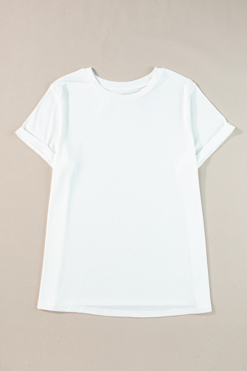T-shirt à manches retroussées et col rond, grande taille