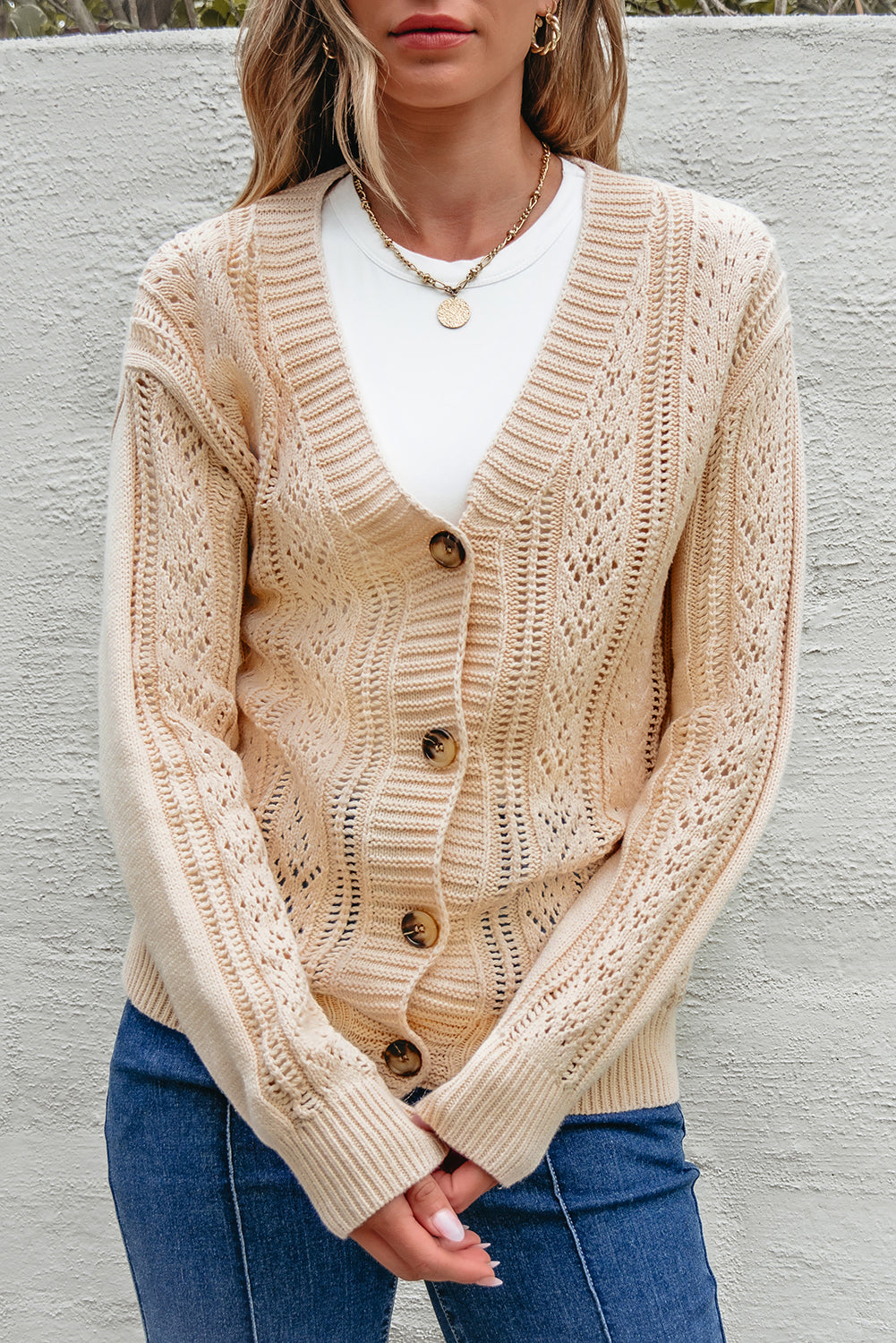 Cardigan pull ouvert en tricot a épaules tombantes