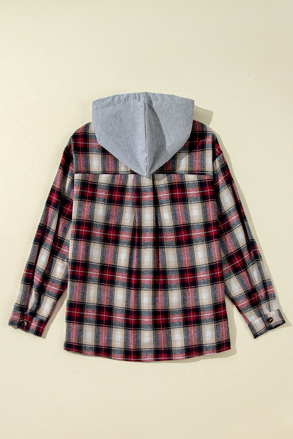 Veste à capuche boutonnée avec poche poitrine et imprimé écossais
