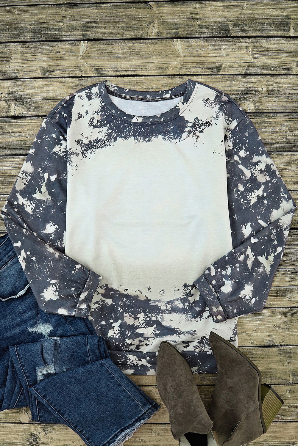 Haut à manches longues tie-dye blanchi vintage