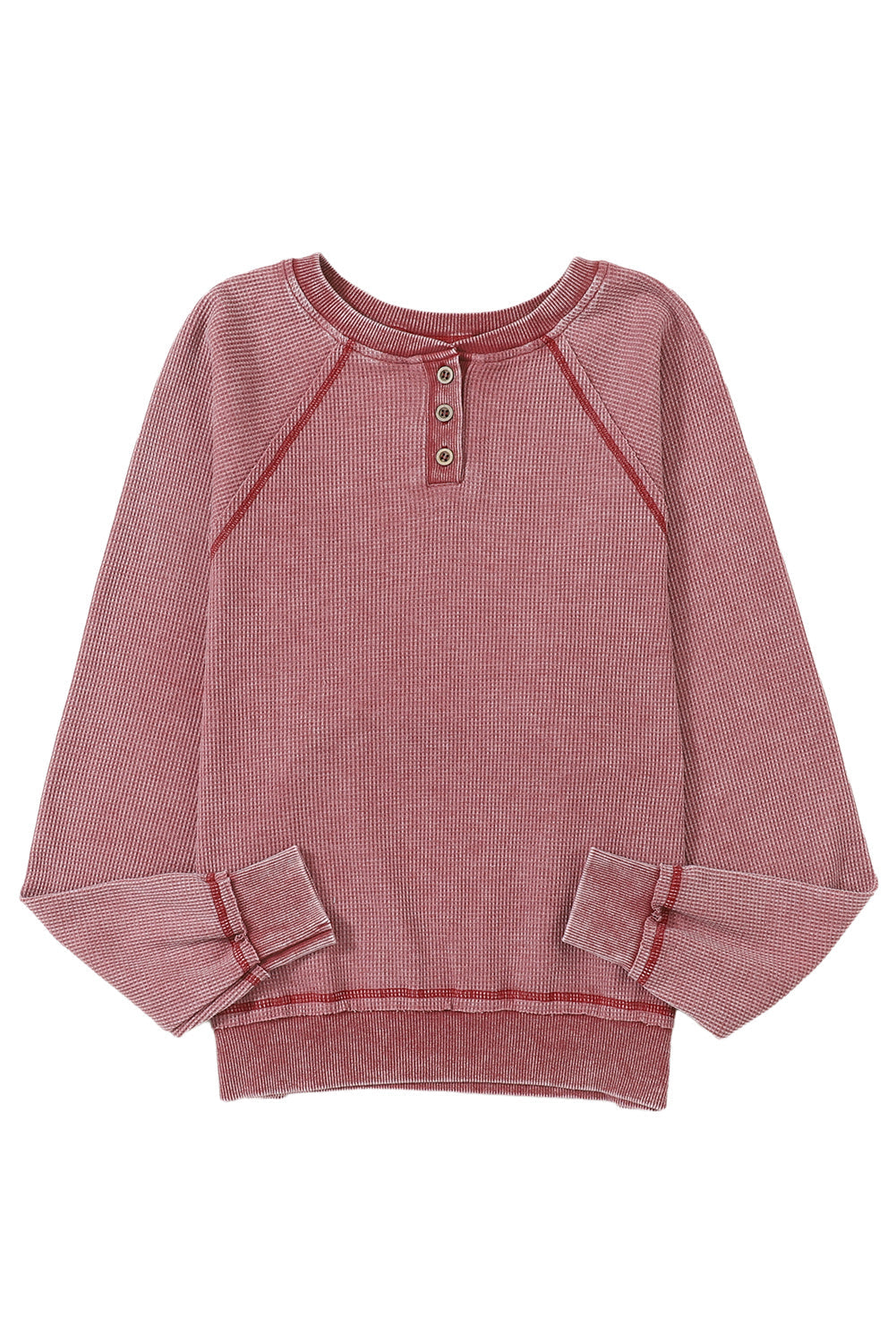 Sweat Henley en tricot gaufré à manches raglan